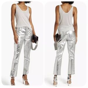 FRAME Le Sylvie Slender Straight Leg Jeans Metallic Silver Chrome Noir | Size 28